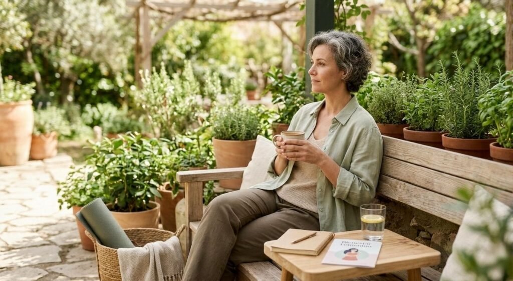 Mujer de 40 años experimentando síntomas de la premenopausia como sofocos y cambios hormonales