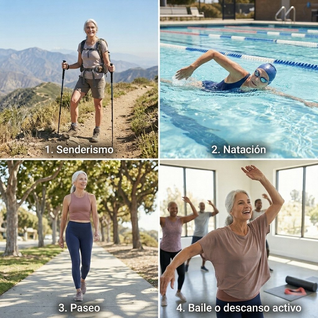 Mujer mayor de 40 años realizando actividad física al aire libre durante el fin de semana como parte de un estilo de vida saludable en la menopausia